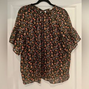 LOFT, size L flower sheer blouse